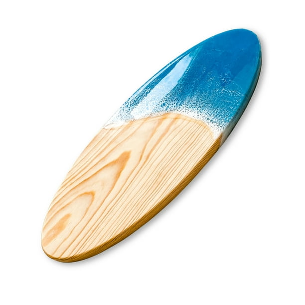 DB WORKSHOP | Tabla de madera decorada con resina olas de mar | Forma de tabla de surf | Tabla para Quesos/Picar/Charcuteria