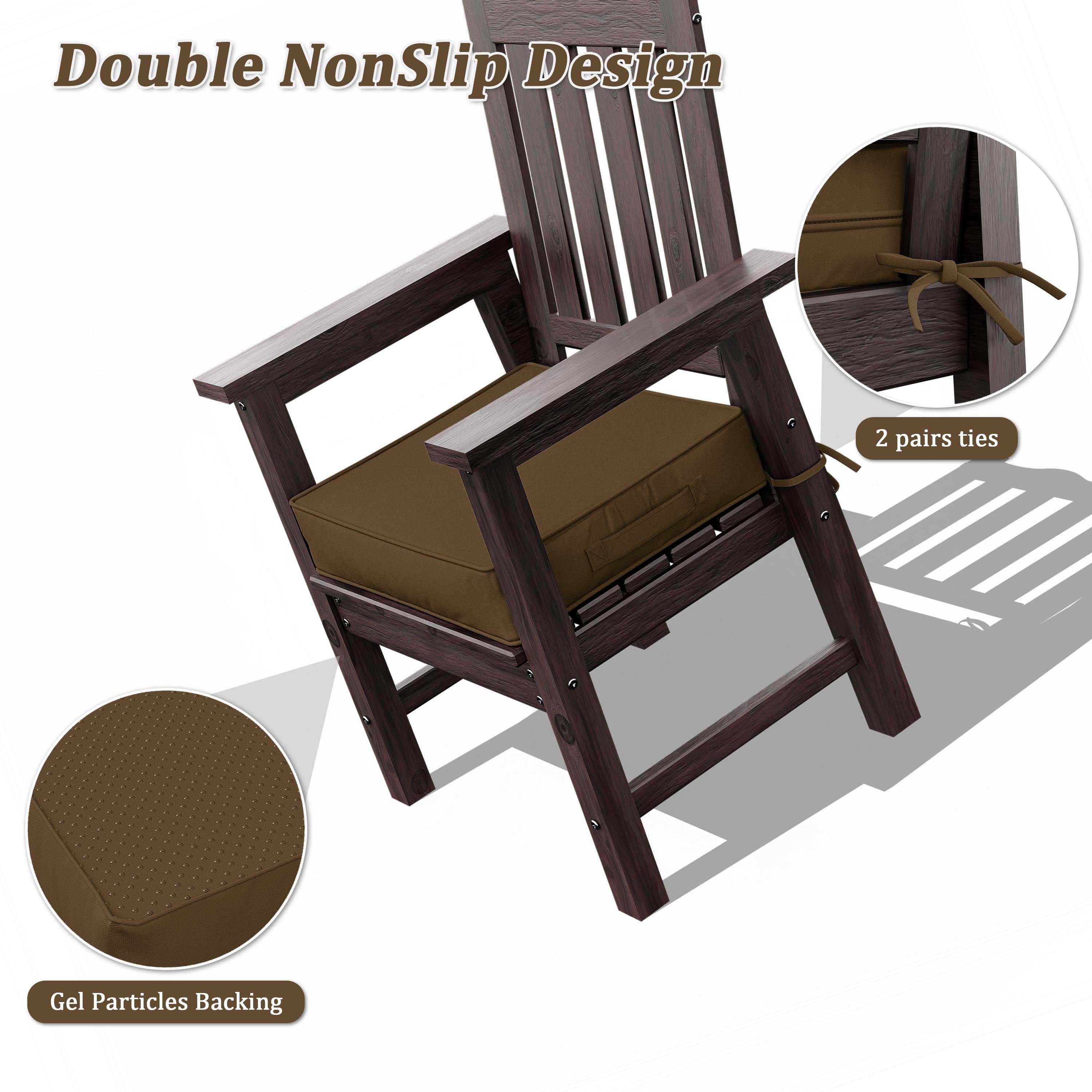 Pakunoda Outdoor Chair Cushions 18.5 X 16 X 4 Inch, 2-Piece Patio Seat Pad Cushions, Waterproof Outdoor Seat Cushions Square Corner with Handle and Ties, Chocolate