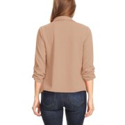 Women's Casual Office Wear Open Draped Front 3/4 Sleeves Basic Solid Blazer Jacket S-3XL