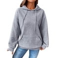 thumbnail image 2 of Womens Hoodies Casual Long Sleeve Drawstring Waffle Pullover Tops Loose Hooded Sweatshirt with Pocket Gray 5XL, 2 of 5
