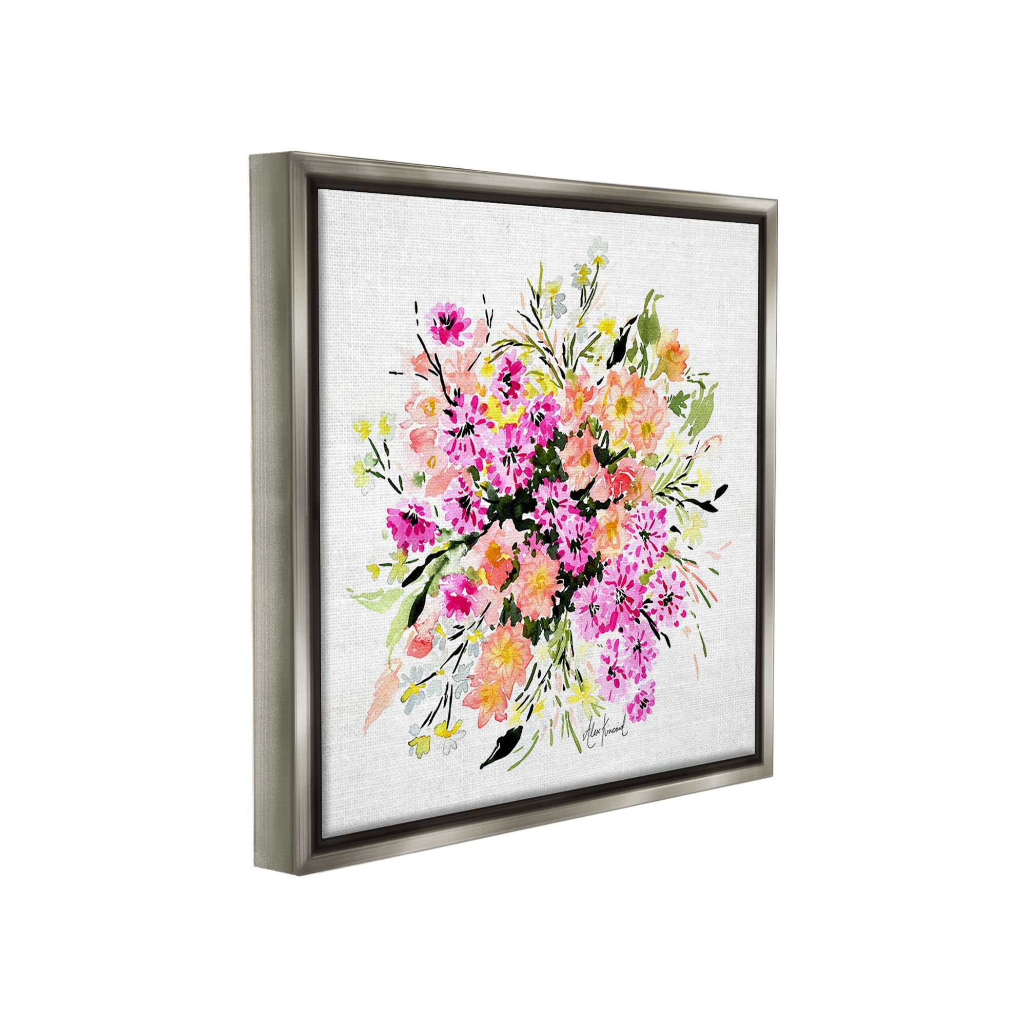 Stupell Industries Mums & Daisies Composition Botanical & Floral Painting Gray Floater Framed Canvas Art Print Wall Art, 18 x 18