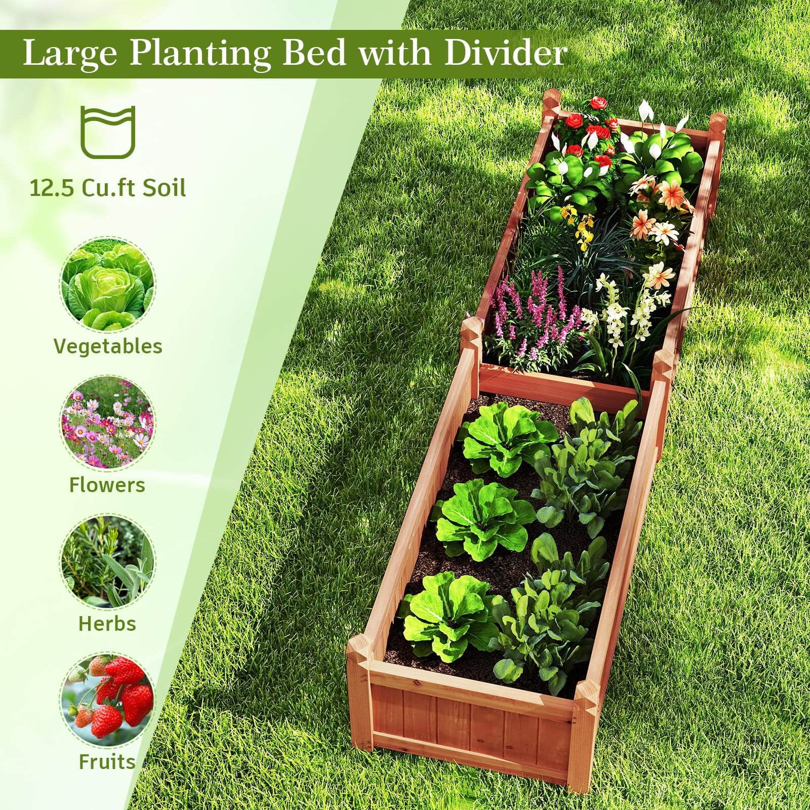 Costway Wooden Raised Garden Bed Outdoor Rectangular Planter Box with Drainage Holes Brown