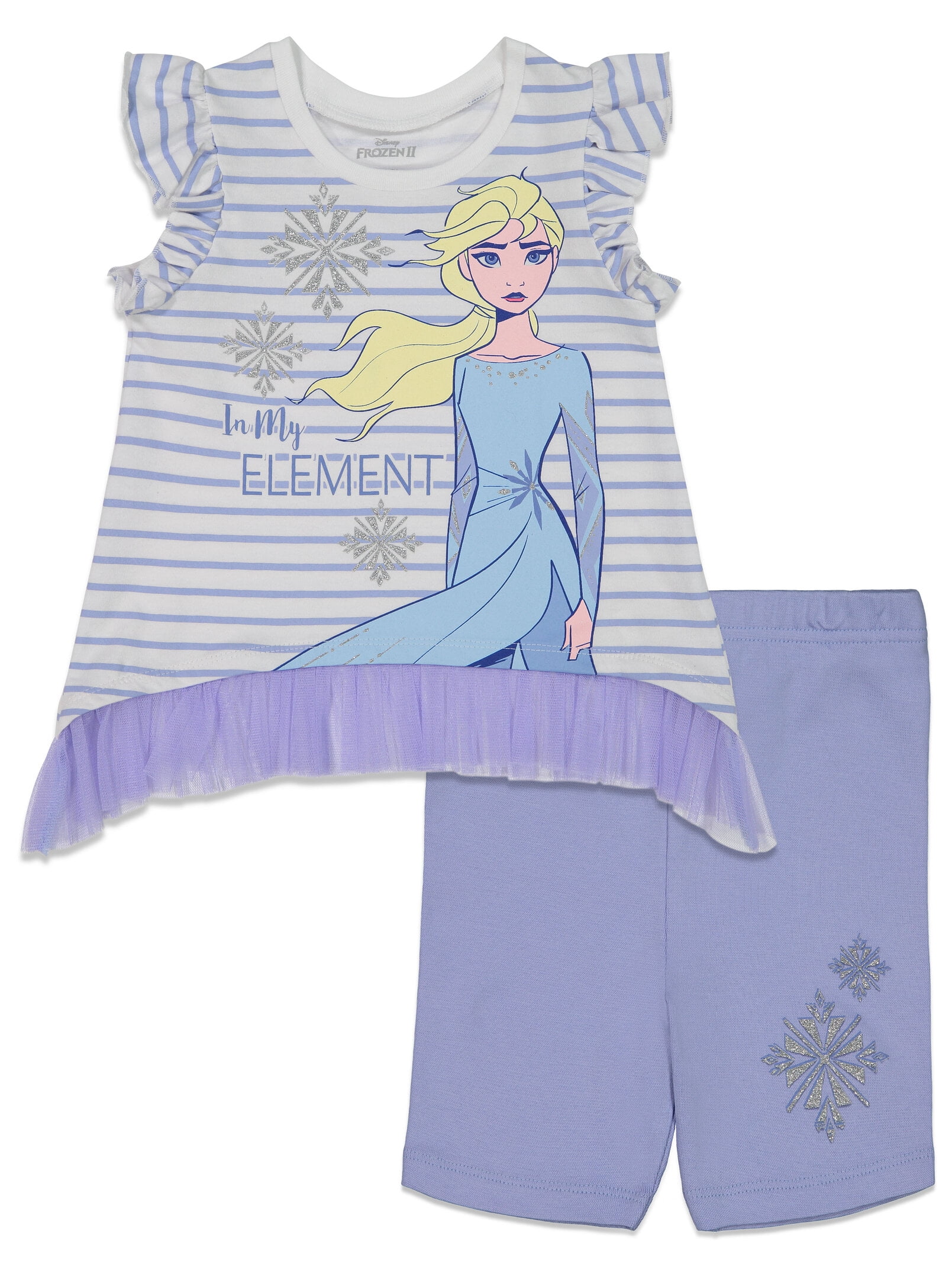 Frozen Elsa Little Girls Pullover Top Shirt & Shorts White Stripe 5 - Walmart.com