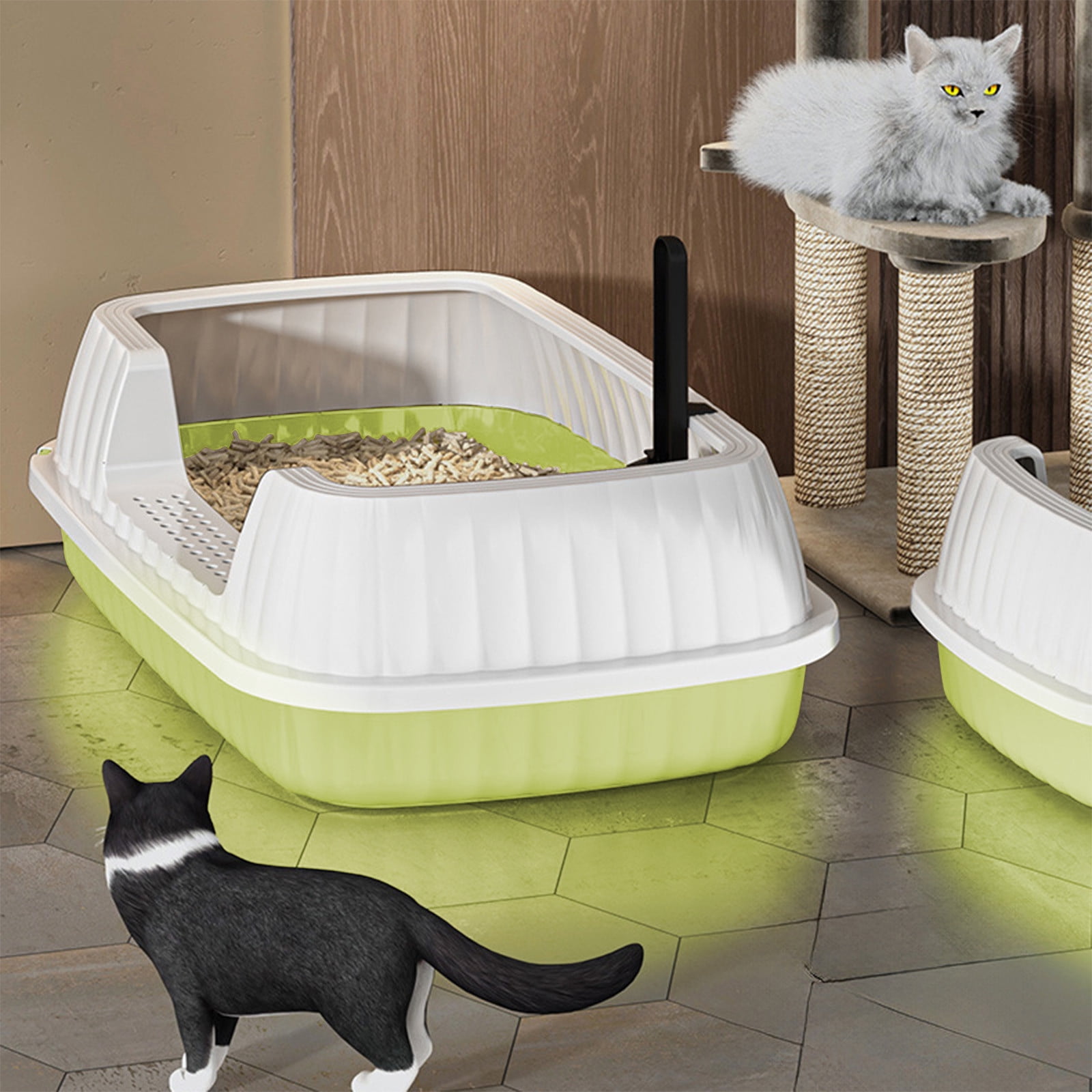 Bwiyojiz Storage & Organization 14.37x10.63x4.72" Semi Enclosed High Bar Litter Box with Splashs Proof Designs Provides Ample Space for Cats Includes Shovel Kittens, Gifts for Family, Green