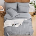 thumbnail image 3 of Davulos 7 Pieces Queen Comforter Set,Soft Striped Pattern Bed in a Bag Queen Size, All Season Bedding Set with Comforter, Flat Sheet, Fitted Sheet, Pillowcases & Shams,Grey, 3 of 7