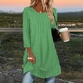 thumbnail image 2 of successthop Womens Shirts Curved Hem 3/4 Sleeve Tunic Top Long Crewneck Pullover Sweater Stripe Fall Winter Clothes XL, 2 of 6