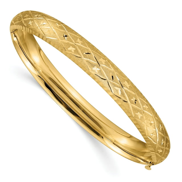 14K Yellow Gold 5/16 Diamond Cut Fancy Hinged Bangle Bracelet