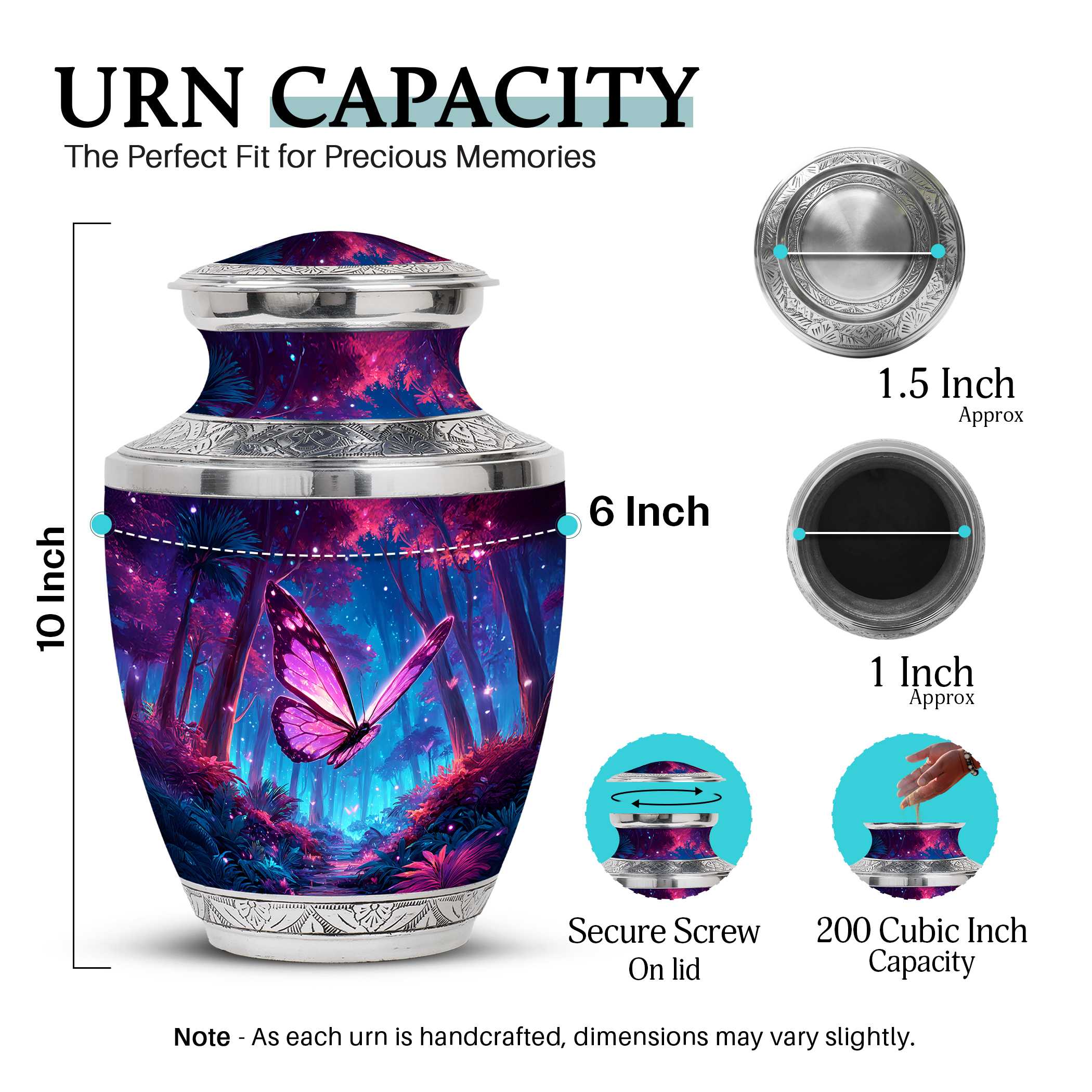 SABURIAL Butterfly Urn for Adult Ashes - Beautiful Handcrafted Urns for Human Ashes - Memorial Urns for Burial - Cremation Tribute Urn to Honor Loved Ones - 10 Inch - Large with Velvet Bag