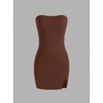 thumbnail image 3 of Women's Black Strapless Mini Dress - Bodycon Fit with Front Slit, 3 of 10