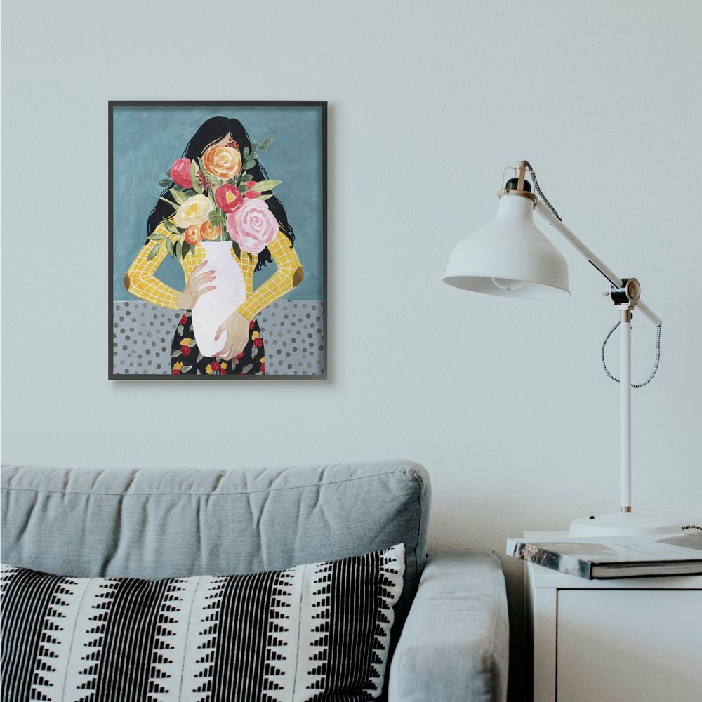 Stupell Industries Designer Flower Vase Fashion Blue Modern Painting Framed Giclee Texturized Art by Grace Popp