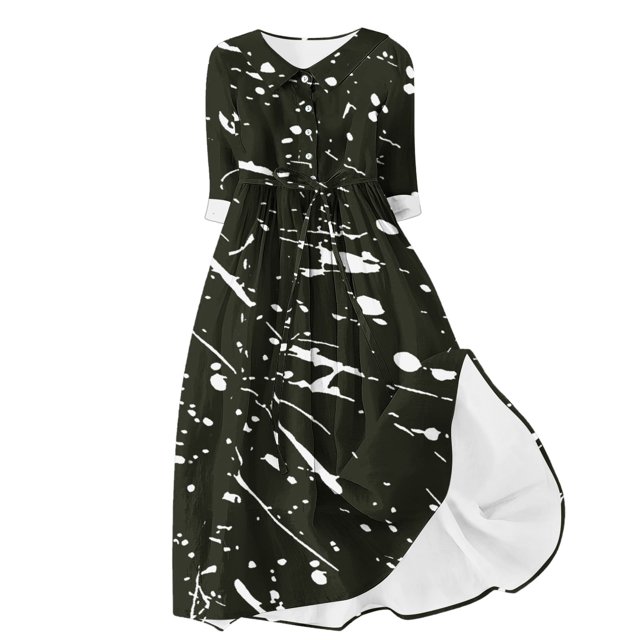 Vestido de Verano para Mujeres Impreso Cuello de Vuelta de Manga de Tres Cuartos, Estilo de Ocio de Moda para Ocasional, Fiesta Y Vacaciones