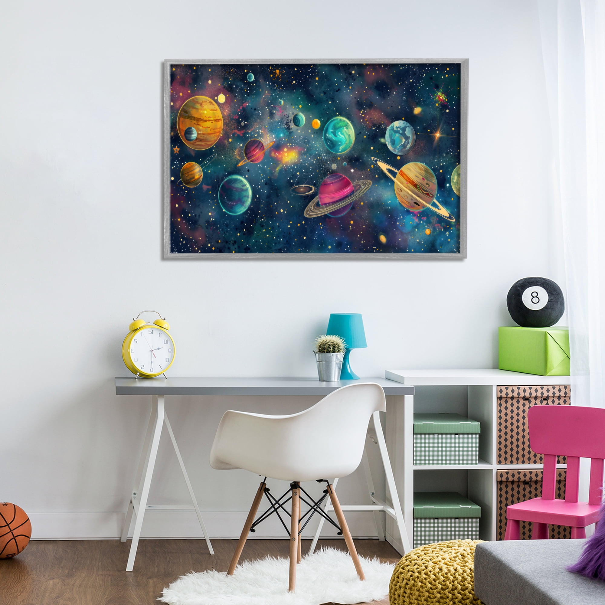 Stupell Industries Celestial Planetary Parade Gray Framed Giclee Art, design by Creative Studio