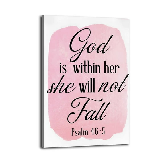 Bible Verse Wall Art Inspirational Decor God Is Within Her She Will Not Fall Psalm 46 5 Christian Gifts(1) Poster Wrapped Wooden Frame Wall Decor,Canvas Wall Art for Living Room,Bedroom,Office,Ready