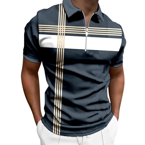 Camisa informal de manga corta a juego con rayas para hombre: diseño con solapa, fácil de combinar