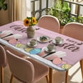 thumbnail image 3 of Happy Easter Table Cloths for 4 Foot Rectangle Tables, Colorful Spring Eggs Pink Wooden Patio Waterproof Elastic Fitted Tablecloths, Washable Rectangular Table Cover for Camping, 3 of 8