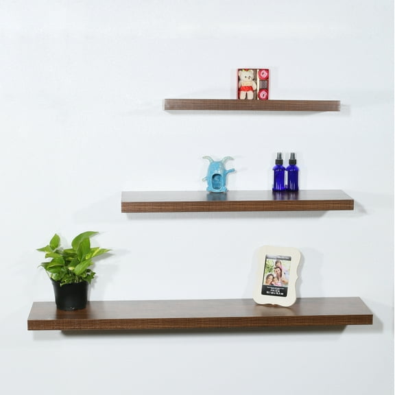 Davee Set of 3 Modern and Contemporary Antique Walnut Floating Shelf