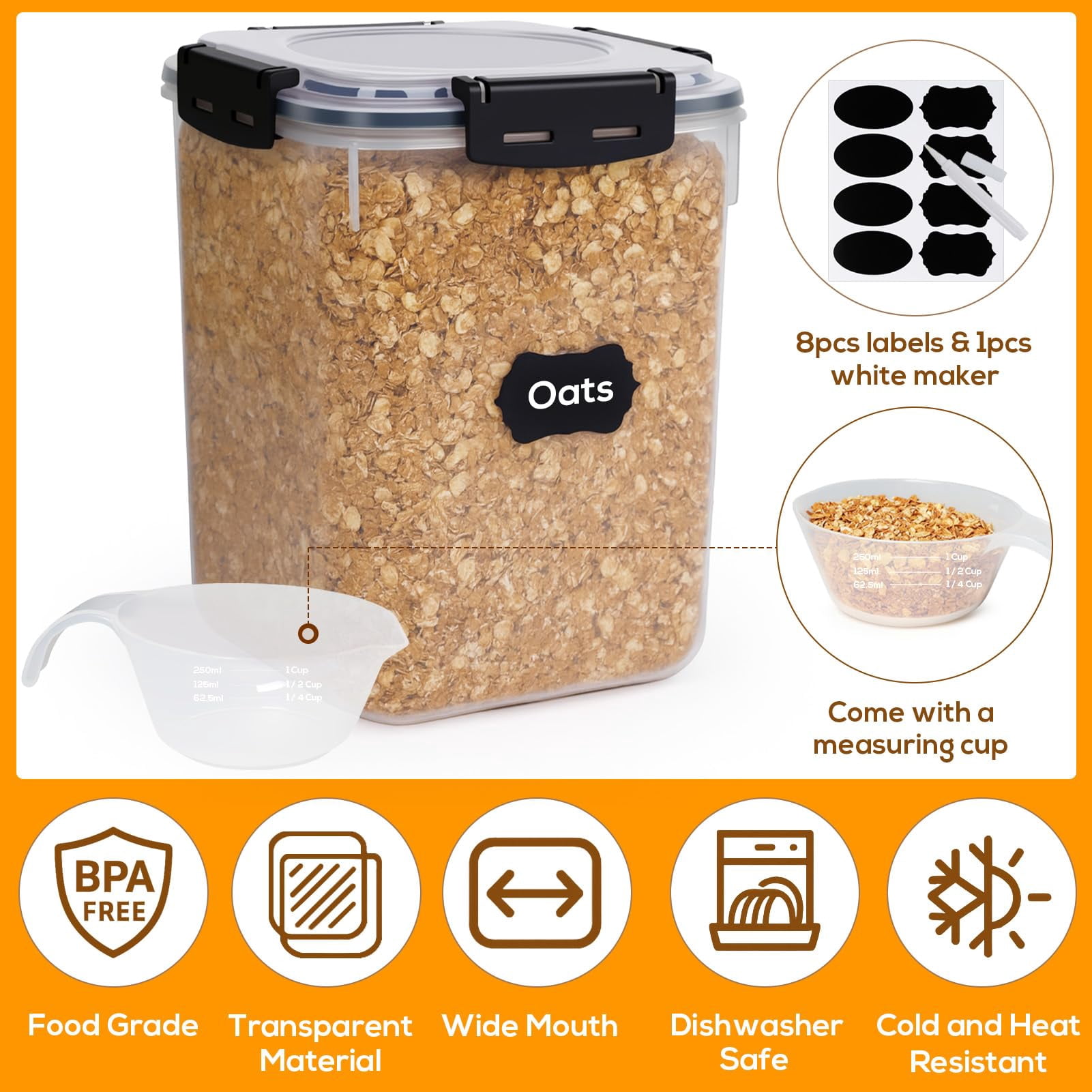 Plastic Food Storage Containers 4-pack 5.3L Airtight Pantry Organization for Dry Goods