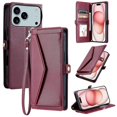thumbnail image 1 of For iPhone 17 Pro Max Leather Case with Wrist Strap Wallet Stand Phone Cover - Rose Gold, 1 of 5