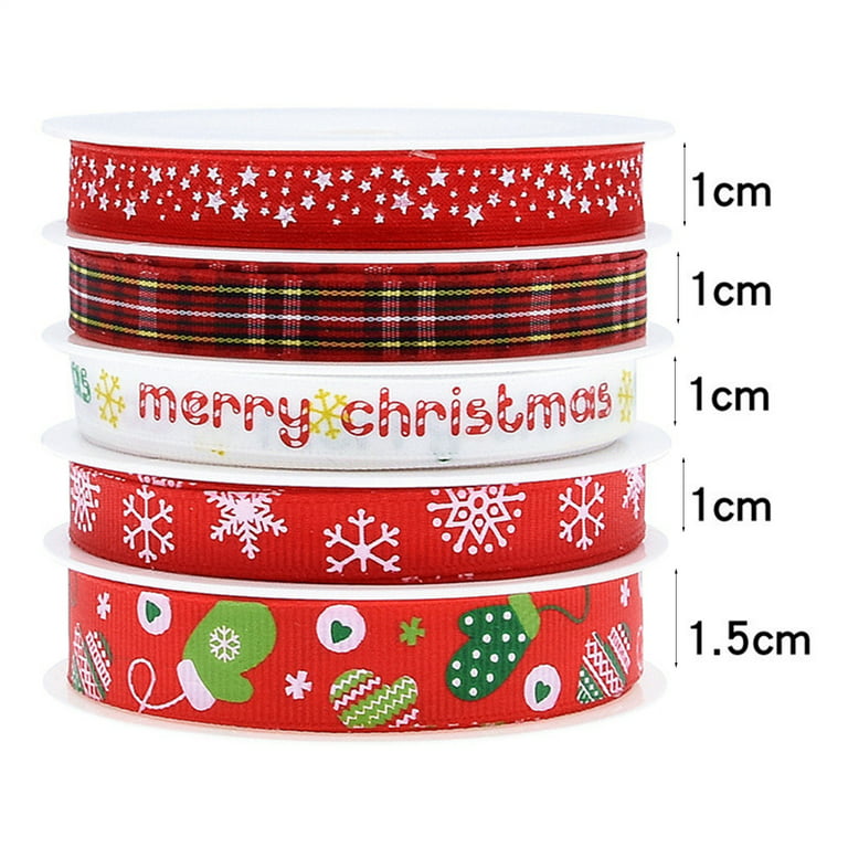 Travelwant 5Pcs/Set Christmas Ribbon, Grosgrain Ribbons Xmas Polyester Ribbons  for Gift Wrapping Crafts Decoration Holiday 