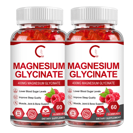 (2 Pack) GPGP Magnesium Glycinate Gummies 400mg Complex - Magnesium Supplement with Potassium, Vitamin D3, B6 - Supports Relaxation, Sleep & Bone Health - 120 Raspberry Gummies