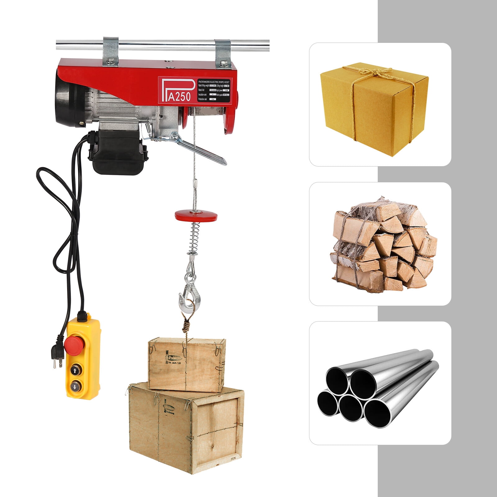 510W Electric Hoist Winch Hoist Crane Lift 550LBS 110V with Wired Remote Control