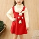 thumbnail image 3 of Vestido de cuello redondo y manga larga para niña, conejito de bolsillo, cuello de encaje, tejido de punto, manga larga, color liso, conjunto clásico, inocencia infantil y placer infantil, top de poli, 3 of 7