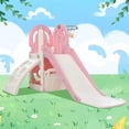 thumbnail image 4 of 4-in-1 Climber and Slide Set, Toddler Slide Set, Freestanding Slide Set with Climber and Basketball Hoop, Playground Climber Slide Playset, for Indoor Outdoor Backyard Playground, Pink, 4 of 7