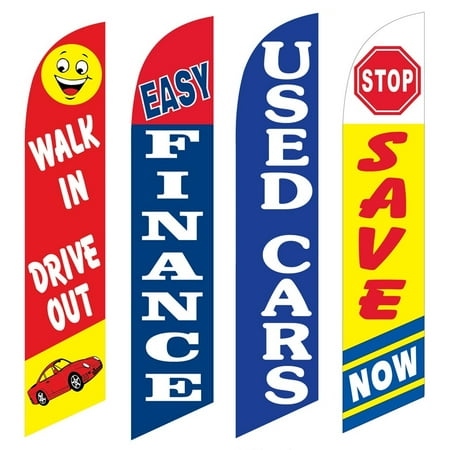4 Advertising Swooper Flags Walk In Drive Out Easy Finance Used Cars Stop Save Now