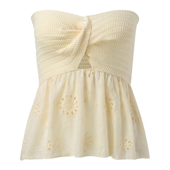 Vedolay Bikini Top Women Casual Basic Sleeveless High Neck Rib-Knit Y2k Crop Tank Top,Beige S