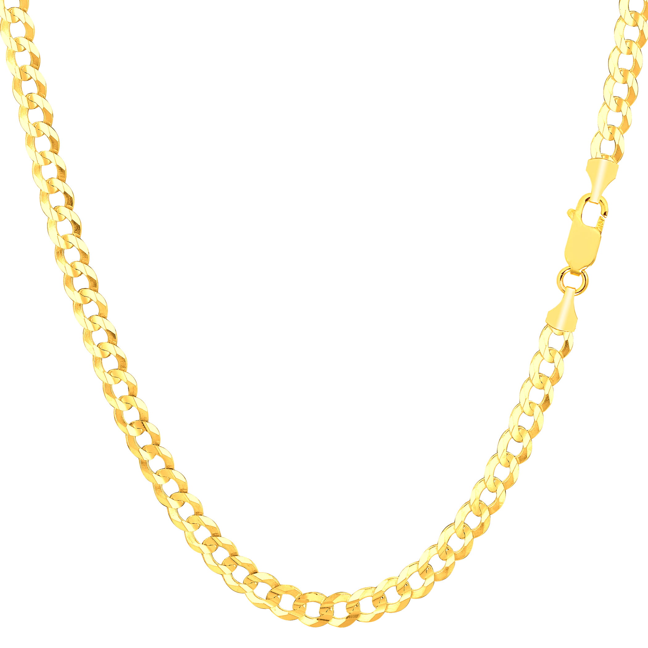 Solid 14K Yellow Gold Handmade Half Round Curb Chain Necklace, Sizes 6