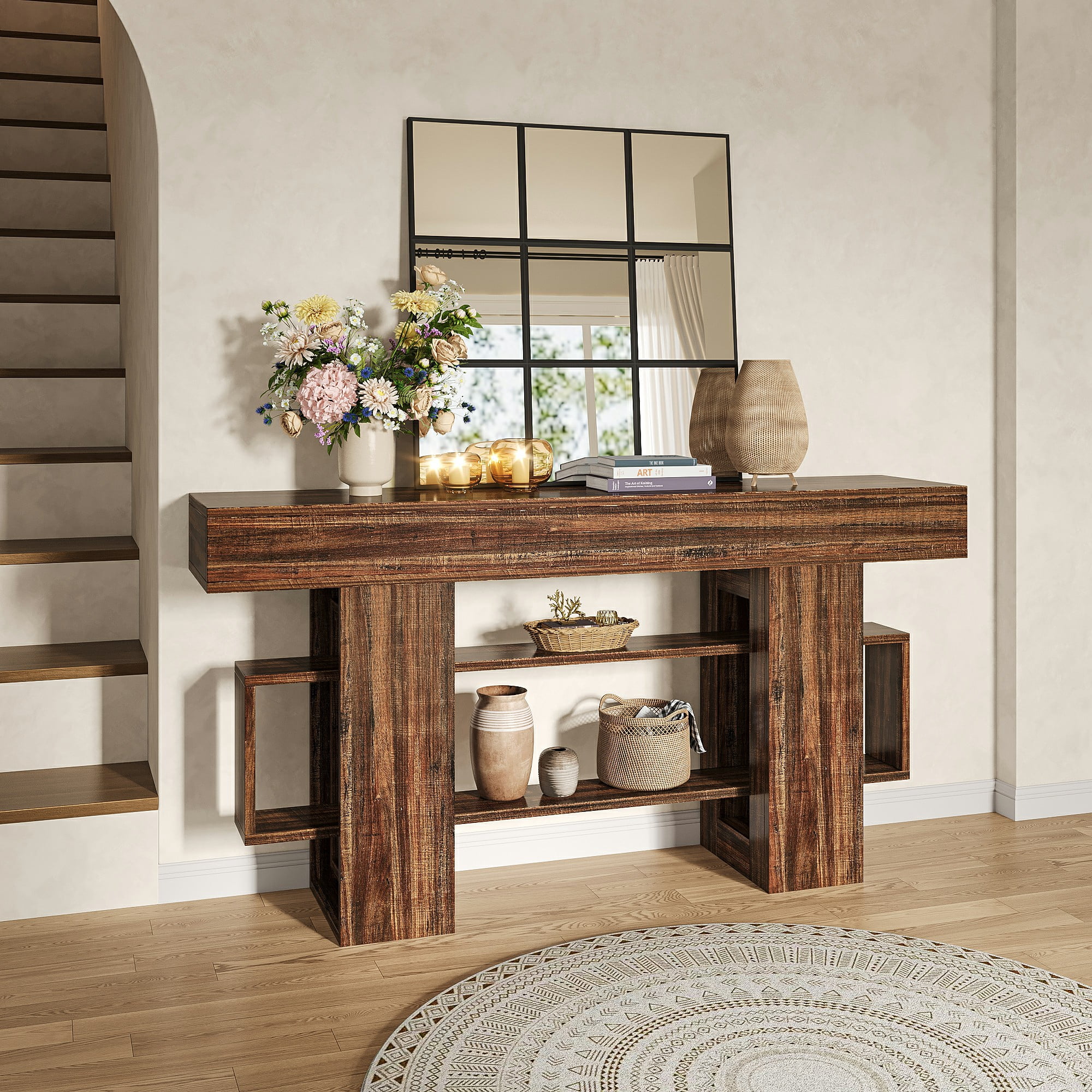 Frmobepts Console Table, Farmhouse 63" Long Narrow Entryway & Sofa Tables for Hallway, Tall Accent Table Behind Couch for Foyer Living Room,Brown