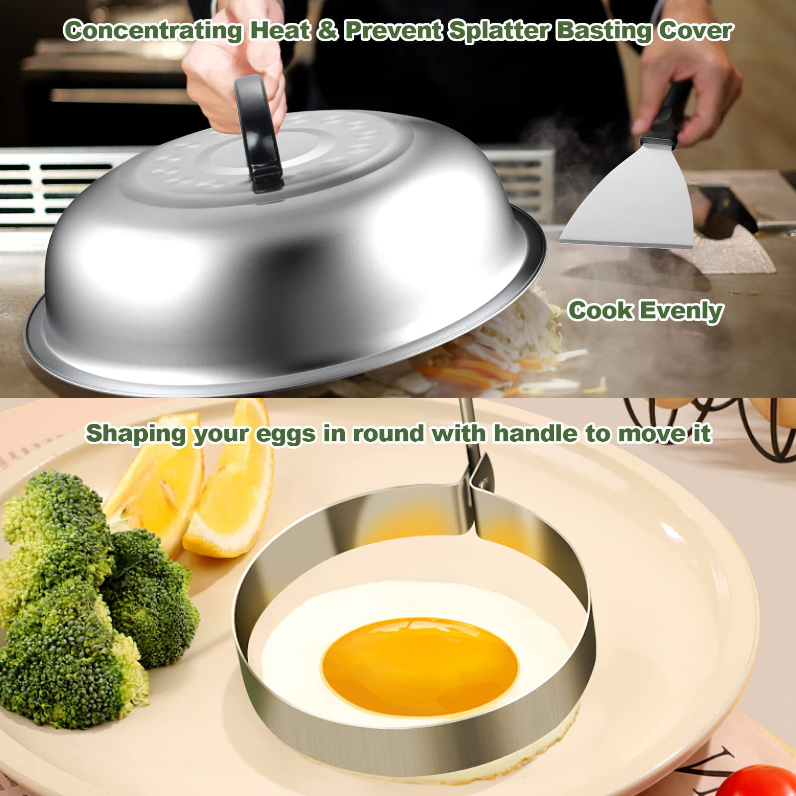 Mibote Stainless Steel Griddle Accessories Kit with Spatula, Scraper, Basting Cover & Grill Tools