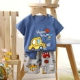 thumbnail image 2 of Toddler Kids Outfit Sets Summer Cartoon Excavator Printed Short Sleeved Tops And Shorts Set Kids Boys Girls Loungewear Outfit Sets，2Piece，4 -5 Years, 2 of 4