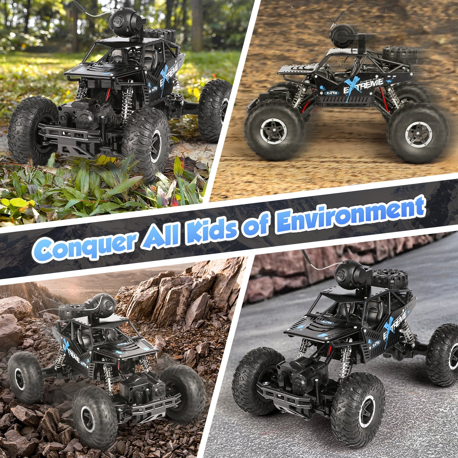 Flooyes RC Car, 1:16 Remote Control Car with Camera, 20MPH High Speed Alloy Off Road Truck, 2.4GHz Fast Racing Vehicle Electric Hobby Toy Car Gift for Boys Kids Teens Adults