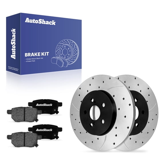 AutoShack Rear Solid Drilled & Slotted E-Coated Brake Rotors   Ceramic Pads 6-PC Brake Kit Replacement for 2009-2020 Toyota Corolla 2010-2013 Toyota Prius ShadowGuard 10.2" (259 mm)