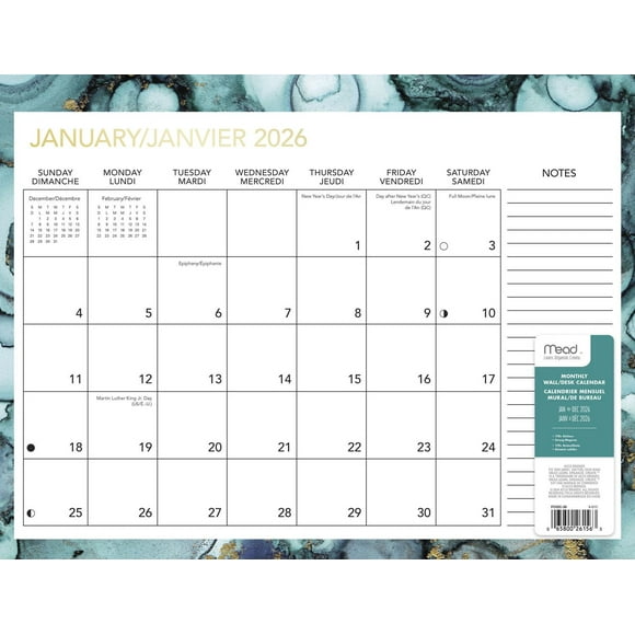 2026 Mead® Marble Family Planning Calendar