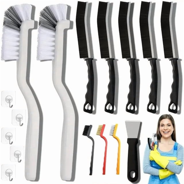 16 Pack Cepillo de cerdas duras para Limpieza de Grietas, Juego cepillos de baño, Cepillo de Limpieza de lechada para Cocina, baño, Ventanas, Cepillo Multiusos