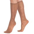 thumbnail image 2 of Flower Patterned 8 Pairs Sheer Knee Socks for Women 15 Denier Stay up Band (Bronze), 2 of 6