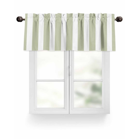 Sage Green White Geometric Stripes Kitchen Valances for Windows Minimalist Modern Art Valance Curtains for Kitchen /Living Room/Bedroom/ Bathroom Decor, 54"x18 " ,Rod Pocket 1 Panel,