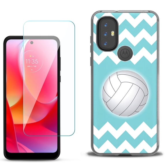 Slim-Fit Gel TPU Phone Case for Motorola Moto G Power 2022, with Tempered Glass Screen Protector, by OneToughShield ® - Chevron/Volleyball