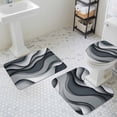 thumbnail image 3 of Gray White Bathroom Rugs Set Geometric Abstract Gradient Ocean Wave Modern Non Slip Absorbent Soft Bath Mats 3 Piece Set with Bathroom Rug, U-Shaped Floor Mat, Toilet Seat Cover Large Size, 3 of 9