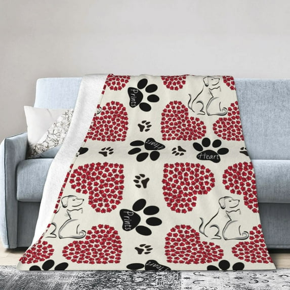 Heart Pet Dog Cat Paw Throw Blanket, Fluffy Soft Cozy Blanket Flannel Plush Microfiber Couch Throw 40"x30"