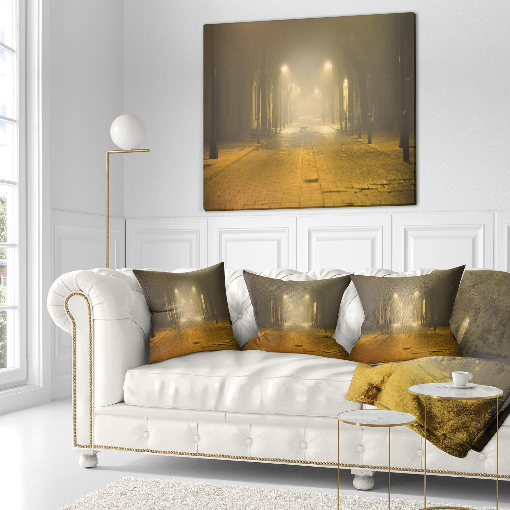Designart Urban Street at Night - Landscape Photo Throw Pillow - 18x18