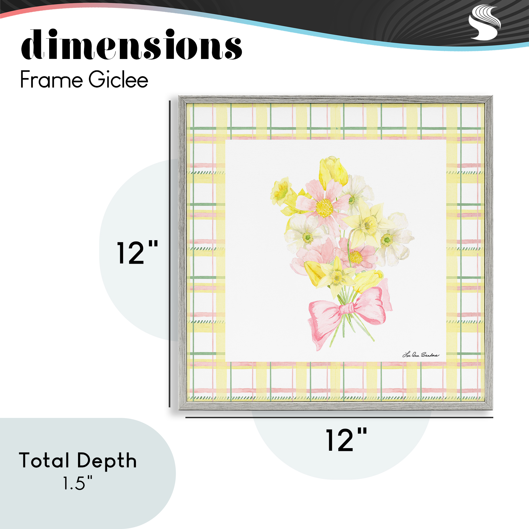 Spring Daffodils on Plaid Gray Framed Giclee Art, design by Lee Ann Sanders