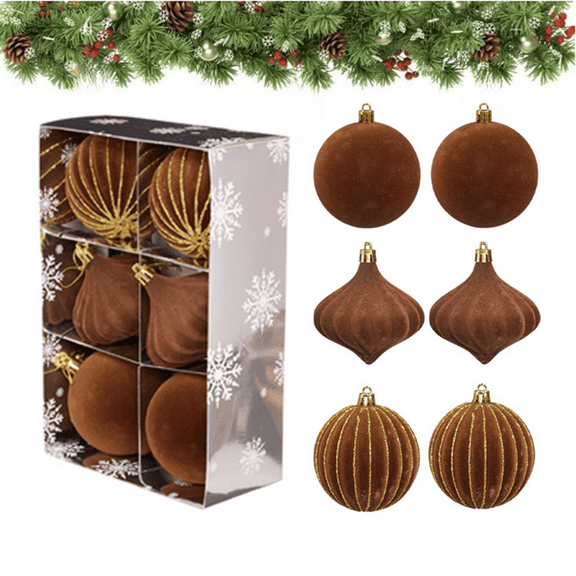 Bxaolu 6 Pcs Velvet Christmas Balls Ornaments Christmas Tree Decorations, 3.15“Flocked Christmas Hanging Balls for Xmas Holiday Party Wedding Family Gathering(Brown)