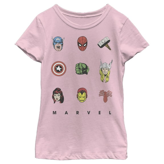 Girl's Marvel Hero Face Tic-Tac-Toe  Graphic Tee Light Pink X Small