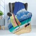thumbnail image 4 of Holiday Soft Flannel Fleece Throw Blanket, Exotic Cuban Beach Wind Surfing Boat and Waves Tropical Summer Coastal Picture, Cozy Plush for Indoor and Outdoor Use, 60" x 80", Blue Cream, by Ambesonne, 4 of 5