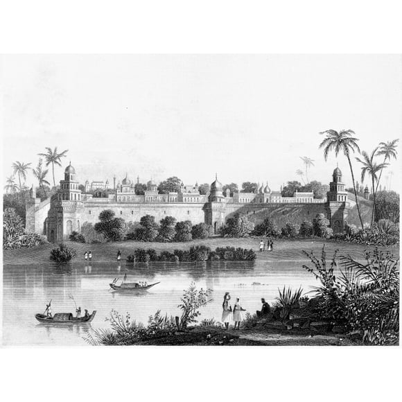 Inde: Agra Fort. /Nthe Red Fort On The Yamuna River In Agra, Inde. Gravure en Ligne, Anglais, C1860. Affiche Imprimée par (24 x 36)