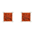 thumbnail image 3 of 1 ct Screw-Back Stud Earrings for Women | 4.5mm Princess Cut Simulated Red Diamond | 18K White Gold, 3 of 5