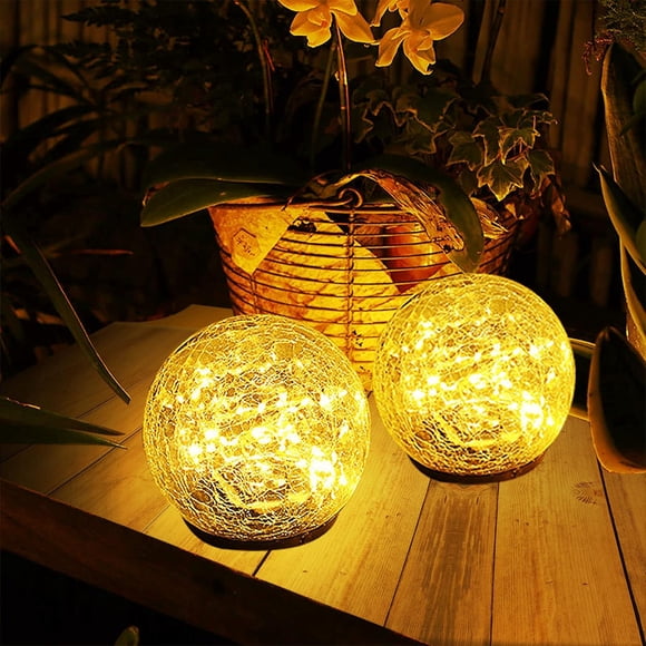 Outdoor Solar Decorative Lights, Solar Powered Cracked Glass Globe Lights for Patio and Yard Lawn Backyard, Waterproof Outdoor Decoration with Warm White Light (2 Pack)